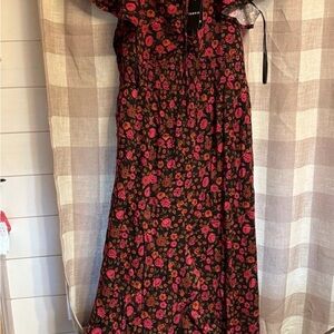 Torrid Black Maxi Dress with Pink Floral Design